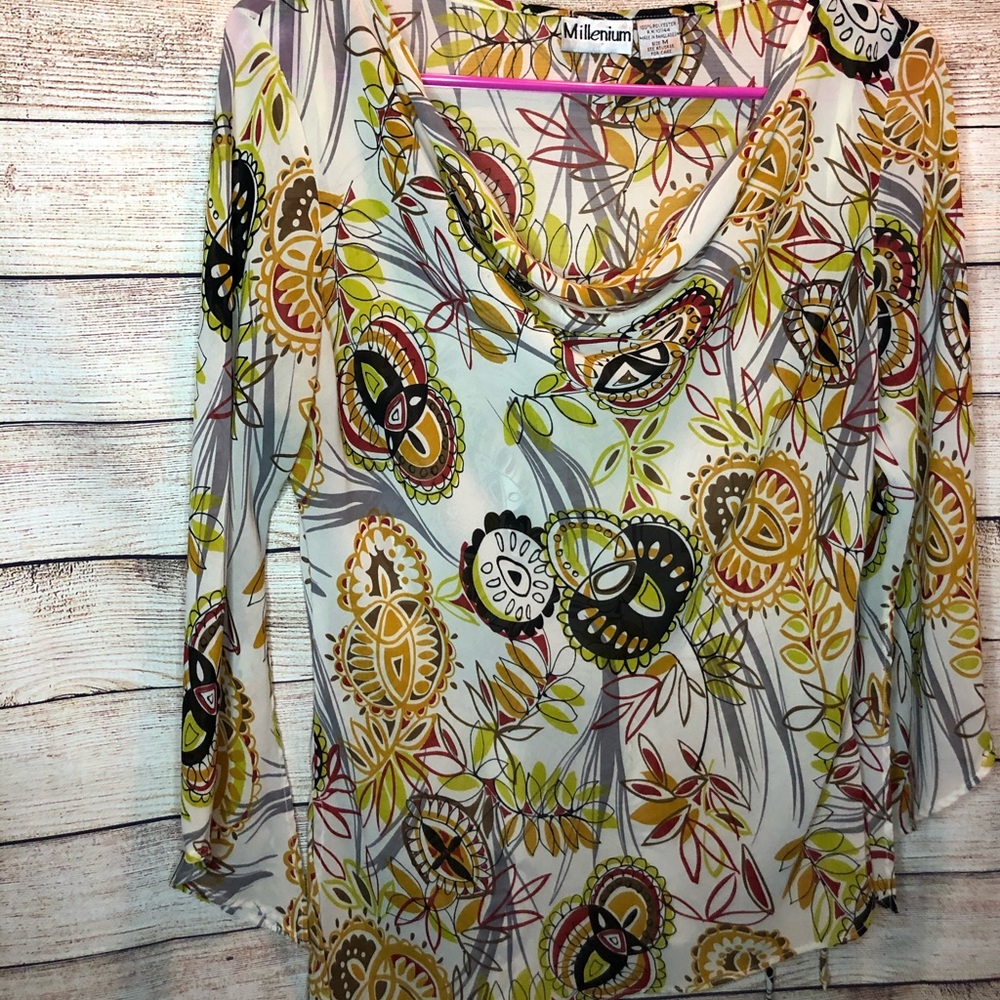 Millennium floral blouse with bell slit sleeves